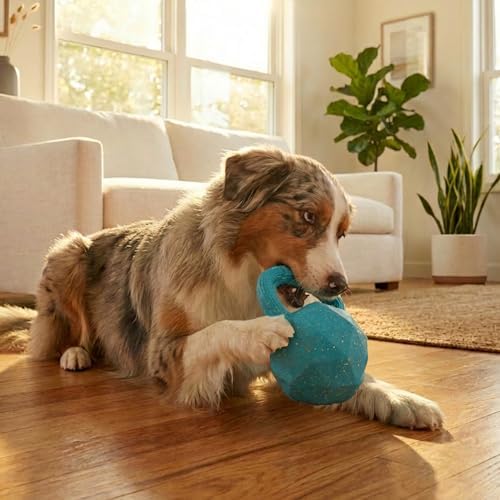 Flex-Force Herding Ball Dog Toy, Tug Handle & Unpredictable Bounce, Floats in Water, Blueberry-Apple Scent for Sensory Play, Tough Chewers, Large Breeds (60-100+ lbs), 6.6"