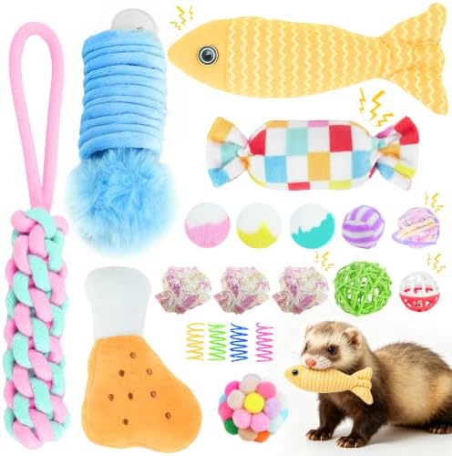 20 Pack Ferret Toys, Ferret Chew Toys, Interactive Toys with Bells