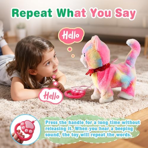 Colorful Leash Walking Cat for Girls Set Toy Interactive Talking Singing Cat Kids Remote Control Walking Kitten Dancing Kitten Mimicking Robotic Kitty That Meow and Purrs Robot for Toddlers Baby