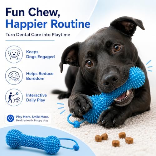 Dual-Action Canine Dental Prop,Dog Dental Chew Toy for Effortless Brushing,Interactive Treat-Dispensing Squeaky Bone,Pet Oral Care for Small,Medium,and Large Breeds (Blue-2pcs)
