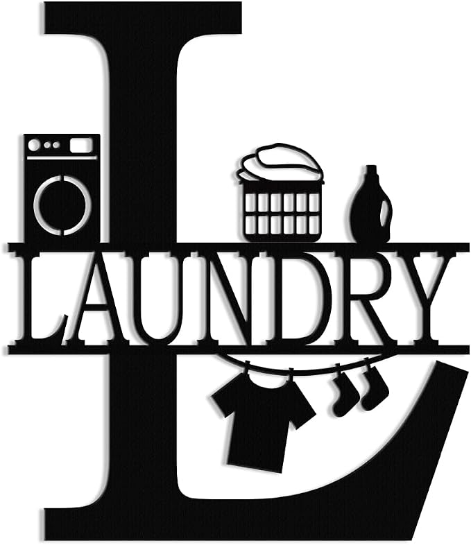 XORT Laundry Room Decor Sign, Vintage Metal Laundry Sign Wall Art for Modern Home, Kitchen, Bathroom Hanging Decoration (Black - 12 x 14 inch)