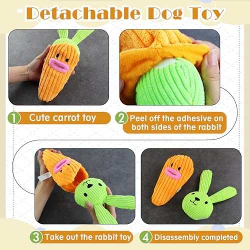Andiker Dog Squeaky Toy, Cute Cabbage Shaped Detachable Puppy Plush Toy with Food-Leaking Design, Squeaker & Crinkle Paper, Interactive Dog Toy for Teething Chewing Playing (Orange)