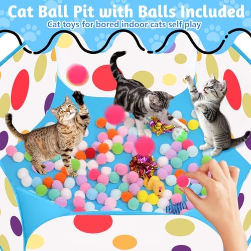Cat Ball Pit for Cats, 226 Pcs Interactive Cat Toys for Indoor Kittens,Blue