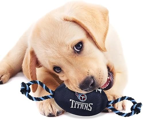 Pets First NFL Tennessee Titans Football Dog Toy, Tough Quality Nylon Materials, Strong Pull Ropes, Inner Squeaker, NFL Team Color