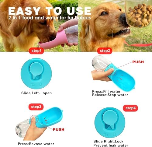 Portable Dog Water Bottle Dispenser, 600ML Large Dog Travel Water Bottle Squeeze Pet for Walking On The Go, Dog Hiking Accessories for Outdoor Walking, Hiking, Travel (Blue, L)