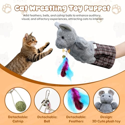Homrich Interactive Cat Hand Puppet with Catnip & Feathers, Tough Padding