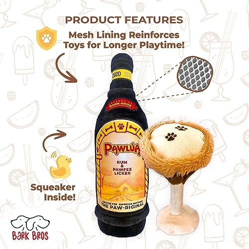 Bark Bros - Liquor Bottle Dog Toy - Plush Squeaky Dog Toys Funny Drink Parody - Alcohol Dog Toy - Dog Birthday Toy - Cute Dog Toys - Puppy Gifts - Puppy Stuff - Dog Stuff (Large, Espresso Muttini)