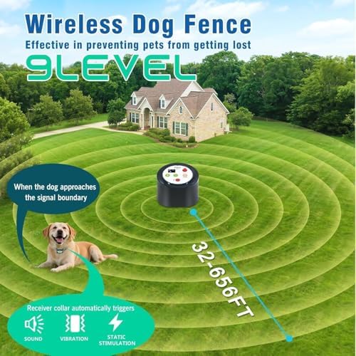 Plkm Wireless Dog Fence Pet 2026 Intelligent Newest Containment System | AI Smart Alarm Low Battery, Dog Out of Range Reminder, 360° Strong Signal Coverage, Display Receiver Battery Level