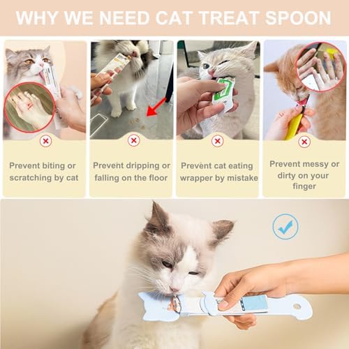 PETPAWLOVELY-3PCS Cat Treat Spoon Squeeze,Cat Strip Feeder spoon,Easy Feeding Spoons for Licky Treats,Pet Food Spoons for Wet Food, Suitable for Churu Paste Treat(3 Color)