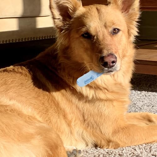 Sausage-Shaped Dog Chew Toy with Teeth Cleaning Bristles (Blue)