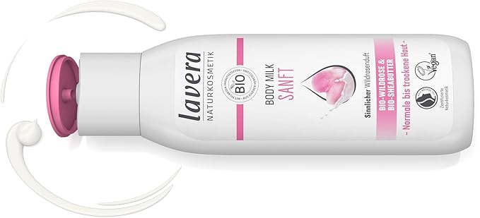 lavera Body Lotion Gentle - Body Milk with wild rose & shea butter - body milk for normal to dry skin - PETA certified - biodegradable - vegan - natural cosmetics - 6.76 fl.oz.