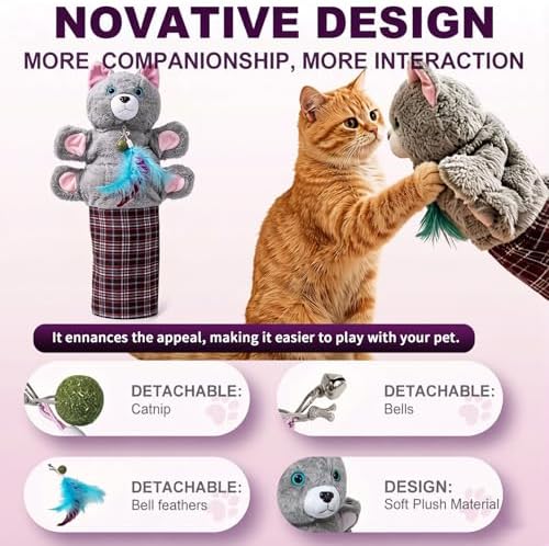 Cat Wrestling Glove with Bell & Catnip, Cats Puppet Wrestler with Tough Padding for Safe Play, Interactive Puppet Toy for Indoor Play, Exercise & Boredom Relief, Family Bonding & Feline Training