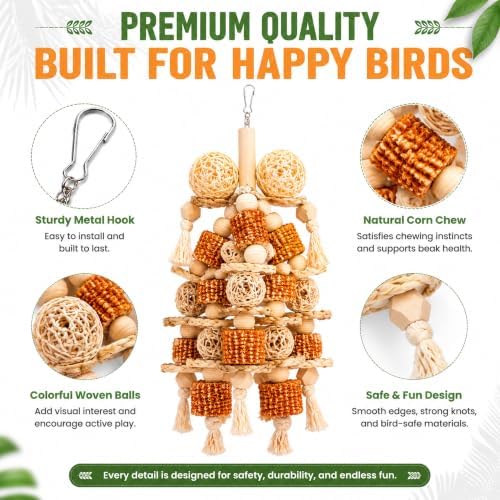 Bird Toys Natural Corn Cob Loofah Chew Toys for Small Medium Parrots