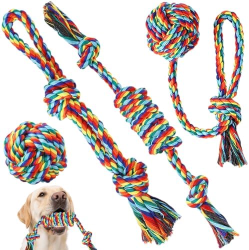 Celery Tough Dog Toys for Aggressive chewers - 4 Pack Durable Cotton Rope chew Toys for Large Dogs and Medium, Interactive tug of War, Teeth Cleaning, Puppy Training and Fetch Play (4 Pack)