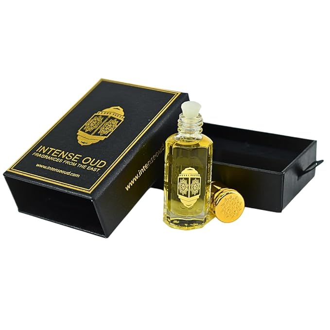 INTENSE OUD Crys Water Arabian Perfume Oil for Men, Long Lasting Alcohol-Free Concentrated Fragrance, 12ml (0.40 oz) in Black Gift Box, Misk Blend