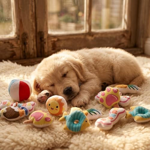 Soulchen 80 Pcs Summer Dog Toys Set Puppy Squeaky Toys Bulk Cute Stuffed Plush Dogs Chew for Small Medium Pet with Squeakers for Fun & Teething Birthday Gifts Party Party