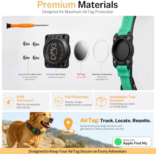 Geamen Dog Collar for Airtag Waterproof QR Code Reflective Collar(Teal,XL) | Built-in Waterproof Holder, QR Code Tag, Reflective,Secure Buckle