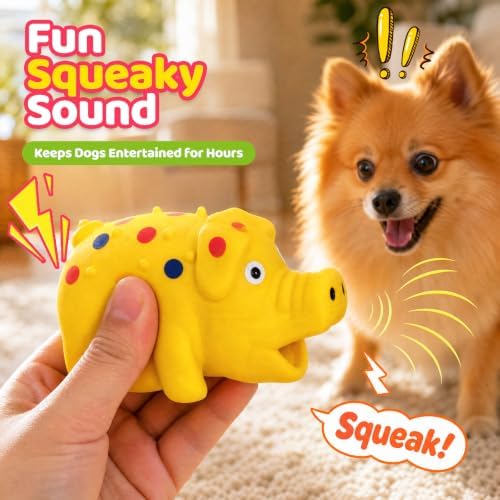 POPLAY 3 PCS Squeaky Latex Grunting Pig Dog Toys, 4 Inch Durable Rubber