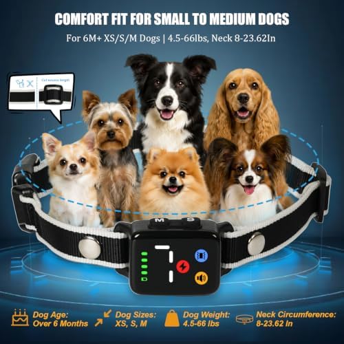 Bark Collar with Dual Sensor - IPX6 Waterproof Rechargeable Dog Training Collar, 4 Humane Modes & 7 Sensitivity Levels, No False Triggers Anti Barking Collar for Small Medium Large Dogs