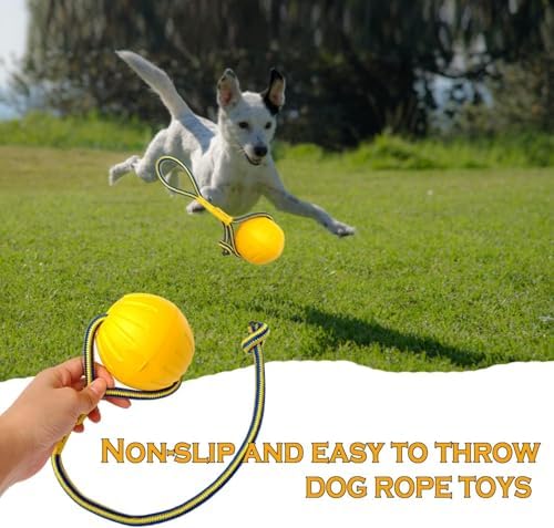 Dog Ball On a Rope Dog Toy, Floating Foam Dog Ball with Rope, Tug Ball Toy for Small Medium Large Dogs Fetch, Catch, Throw, Training (Yellow)