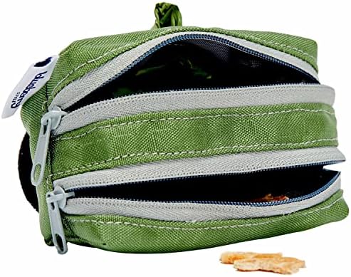 Blueberry Style Forest Green Dog Waste Bag Dispenser, Solid Color Trash Bag Dispenser with 2 Auto Locking Zipper, Dog Poop Bag Holder Leash Attachment, Includes 1 Roll of Free Poop Bags