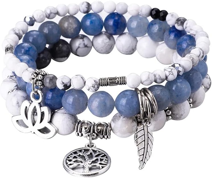 UEUC Tree of Life Yoga Healing Stone Bracelets,Multilayer Lotus Chakra Stone Reiki Bracelet Sets,Anxiety Crystal Natural Stone,for Women Stress Relief