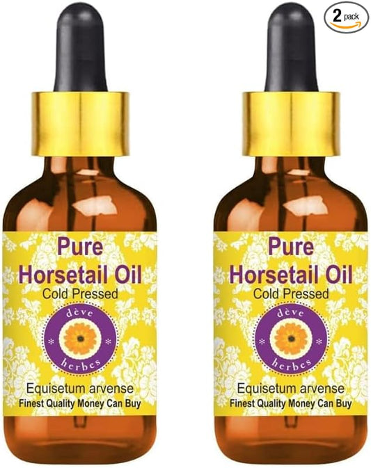 Deve Herbes Horsetail Oil (Equisetum arvense) with Glass Dropper | Cold Pressed | Pure | for Diluting Essential Oils | Hair, Skin & Massage | Non-Sticky | Lightweight | Unisex | 10ml X 2 (0.66 oz)