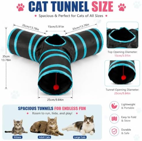 LOS ANDES 3-Way Y Cat Tunnel Toy Bundle with 8 Pcs Interactive Pet Toys for Indoor Cats Rabbits