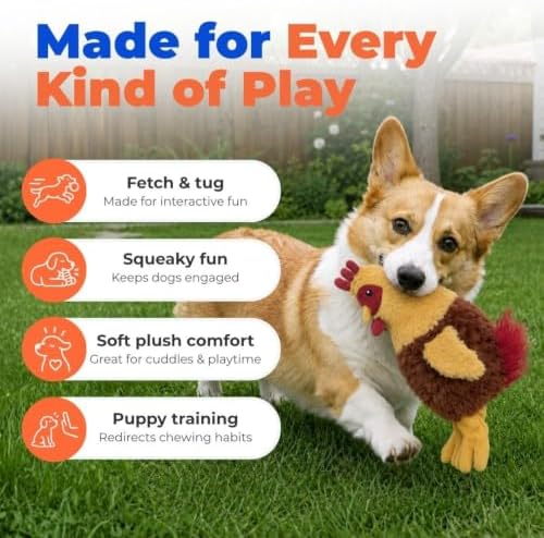 Best Pet Supplies Interactive Squeaky Dog Toy - Crinkle Chicken, Red | Stuffing Free Body, Soft, Squeaks & Crinkles, No Mess, Perfect for Moderate Chewers, Toss and Fetch Play