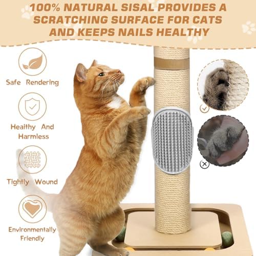 27” Small Cat Tree with 3-Tier Ball Track & Jute Scratching Post, Space-Saving Kitten Tower for Indoor Pets, Interactive Activity Center with Hanging Toys for Furniture Protection