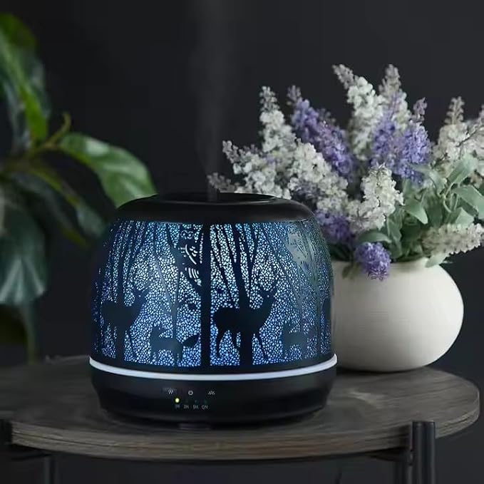 Large Essential Oil Aromatherapy Diffuser for Home Bedroom Metal Hollow Decorative Room Ultrasonic Air Scent Mist Aroma Diffuser 500ML Defusers -Deer