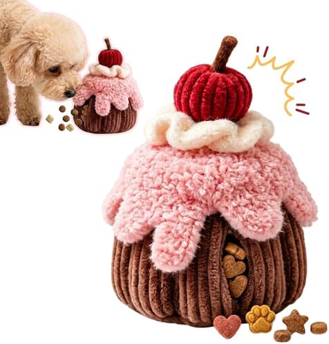Dog Enrichment Snuffle Toy, Interactive Dog Puzzle Toy for Nose Work, Squeaky Crinkle Plush Hide and Seek Treat Dispensing Toy Puppy Birthday Cake for Small Medium Large Dogs