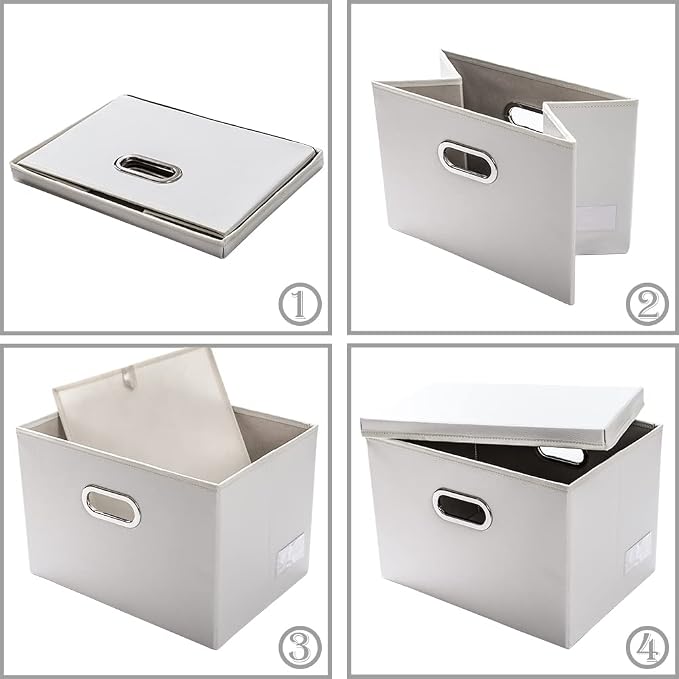 Large Collapsible Storage Box with Lid [1-Pack] Leather Fabric Foldable Storage Bin Organizer Container Basket Cube with Cover for Home Bedroom Closet Office Nursery White (17.7x11.8x11.8)