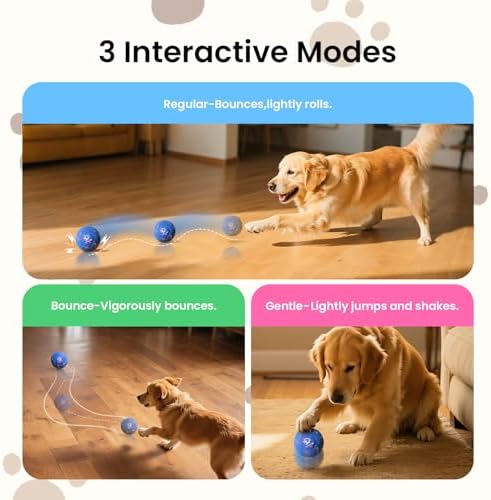 Smart Interactive Dog Toy Ball - Automatic Bouncing & Rolling, Chew-Resistant E-TPU Material, 3 Interactive Modes, IPX7 Waterproof, Smart Chase Pet Toy Ball for Medium and Large Dogs (Blue)