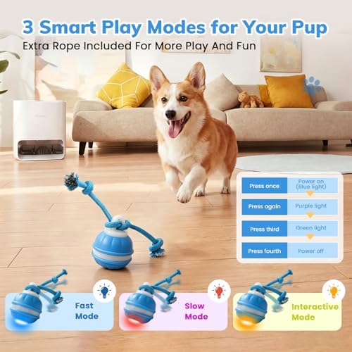 Dog Toys, Interactive Dog Toys, Automatic Interactive Dog Ball, 3 Modes Motion Activated Dog Balls for Medium Large Dogs, Type-C Rechargeable & Bite-Resistant (Blue)
