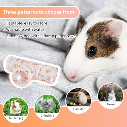 Rypet Guinea Pig Tunnel Hideout 3-Way Collapsible Pet Tubes, Carrot White