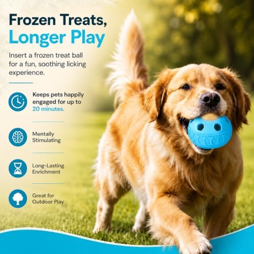 Frozen Treat Dog Toy Set with Freezer Tray, Interactive Rubber Chew Toy, Treat Ball Holder for Licking & Chewing, Dog Enrichment Toy to Keep Dogs Busy (Blue)