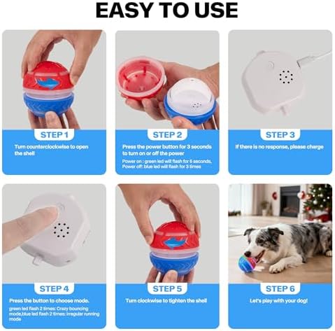 Pet Prime Interactive Dog Ball Toy Automatic Active Rolling Ball for Dogs Motion Activated with LED Light Rechargeable Self Moving Toy for Small Medium Large Dogs to Play Red/Blue