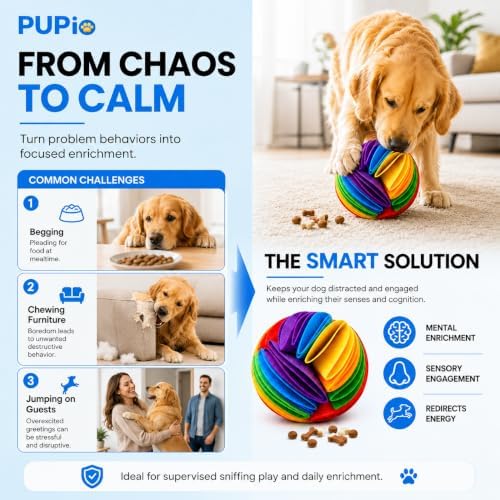 USA Foldable Dog Treat Puzzle Ball Durable Felt Foraging Ball for Keeping Dogs Busy, Slow Feeding, Mental Stimulation, Enrichment, Boredom Relief