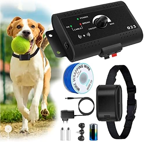Electric Dog Fence,In-Ground Wired Pet Fence Containment System,656Ft Underground Boundary Wire,with Waterproof/Rechargeable Collar,Shock/Tone Correction,for 123 Dogs,for1dog