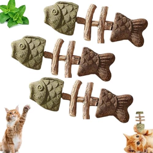 2026 New Creative Fish Bone Cat Dental Chew Toy, Natural Fishbone Catnip & Silvervine Chew Toy, Interactive Kitten Chew Playthings for Cats Teeth Cleaning (Mixed Flavors, 3Pcs)