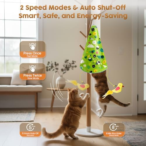 Interactive Cat Toy for Indoor Cats: 2 in1 Automatic Hide and Seek Moving Concealed Flying Bird Wand Feather with Chirping Bird Squeaky, Hanging Rechargeable Exercise Cat Toy for Kittens and Adult Cat