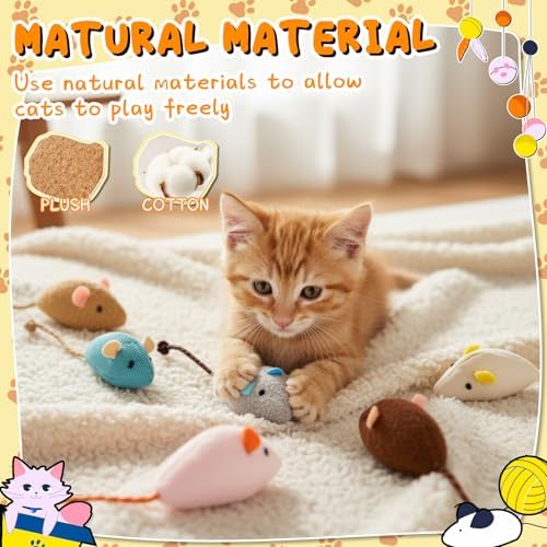 Leitee Cat Toys Bulk Plush Mice Set Fish for Indoor Kittens Puppies
