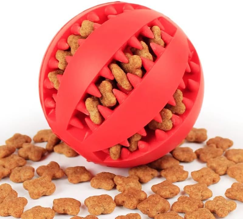 Dog Rubber Bouncing Ball for Dental Hygiene, with 2 Functions, pet Toy and croquettes Dispenser, Interactive and Resistant, chewable and Good for IQ Training (L (5cm), Orange