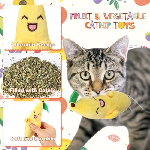 14 Pack Christmas Catnip Cat Toys, Fruit and Vegetable Shape