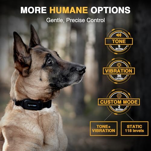 ABBIDOT Shock Collar for Dogs (5-120 lbs)-4500 FT Dog Training Collar with Remote, IPX7 Waterproof with 6 Training Modes, Beep, Vibration, Safe Shock, Enhanced Night Light, Rechargeable E-Collar