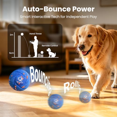 Smart Interactive Dog Toys - Auto Bouncing & Rolling Ball, 3 Interactive Modes, Chew-Resistant E-TPU Material, IPX7 Waterproof, Smart Chase Pet Toy Ball for Medium and Large Dogs - Blue
