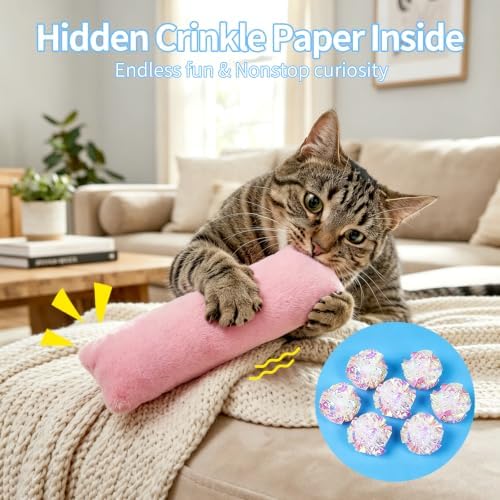 WOUSEDO Cat Plush Pillows Toys 3 Pack, Crinkle Sound and Catnip Inside