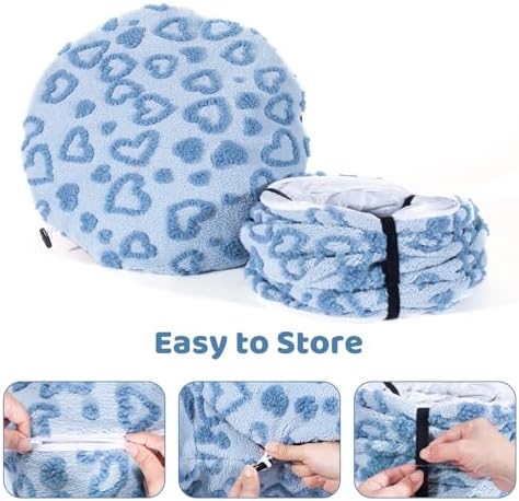 Cat Tunnel Bed, Cute Cat Tunnel Toy with Washable Cushion, Fits Indoor Cats up to 25 lbs, Cute Peekaboo Cave Pet Bed for Kittens, Rabbits, Blue Heart