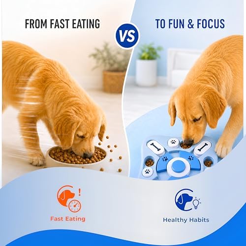 Dog Puzzle Feeder Toy, Interactive Treat Dispensing Puzzle Game, Slow Feeder Bowl for IQ Training, Treat Hiding, Foraging Play, Mental Stimulation and Enrichment for Small and Medium Dogs